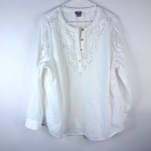 Chico’s crisp white long sleeve tunic jewel neck with cut out lace 3 (US16/18) - Picture 4 of 12